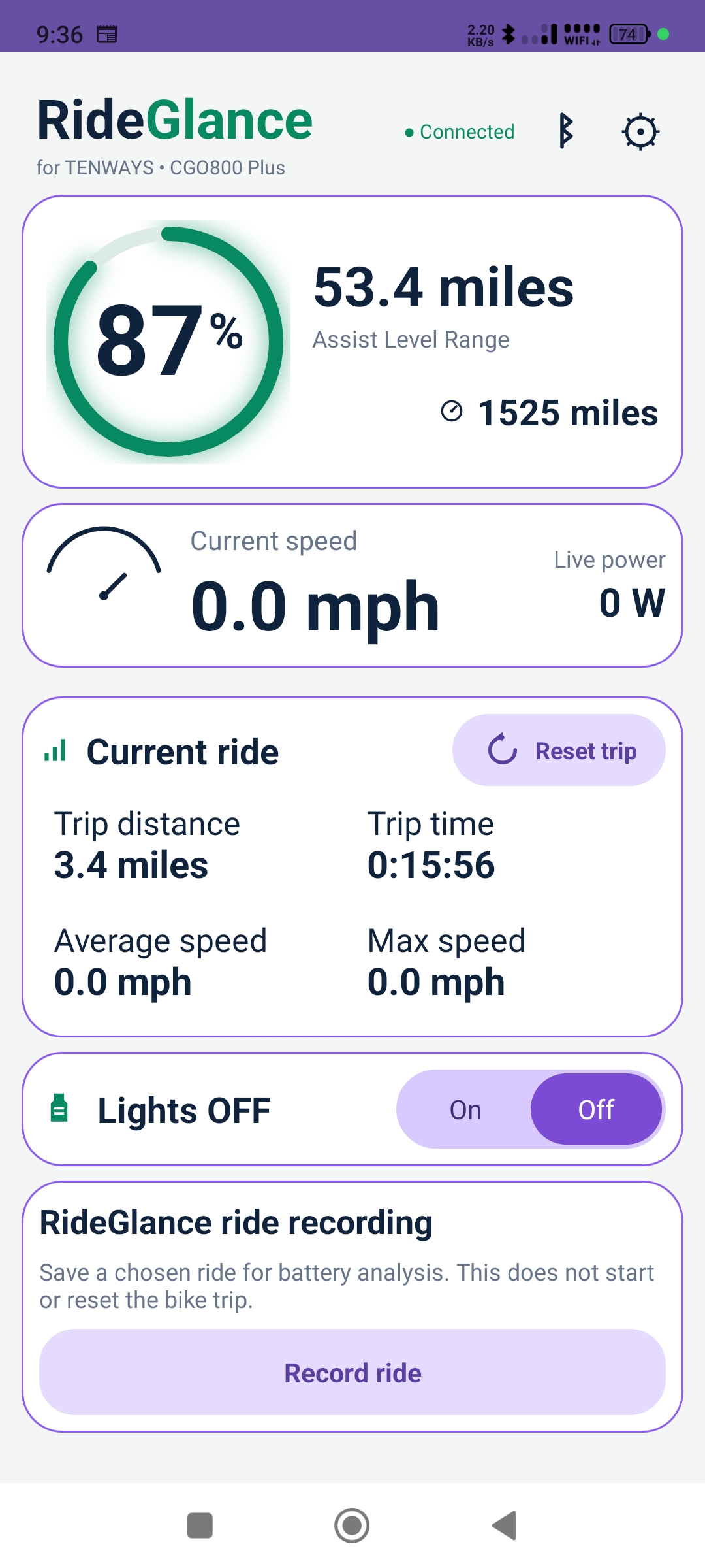 RideGlance Ride page